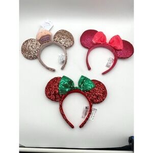 Disney Parks Minnie Mouse Ears Headband Sequin Bow Lot 3 Authentic Food & Wine
